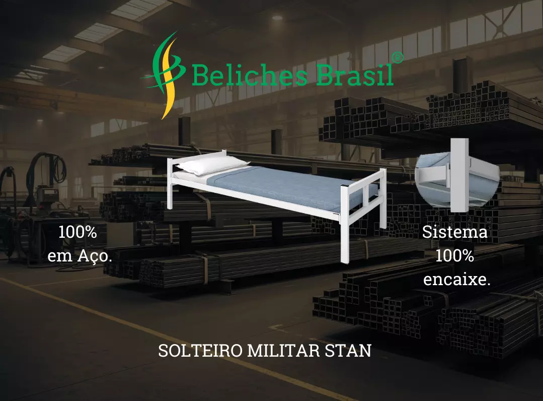 Cama Solteiro Militar Stan 100% Aço de Encaixe Beliches Brasil®